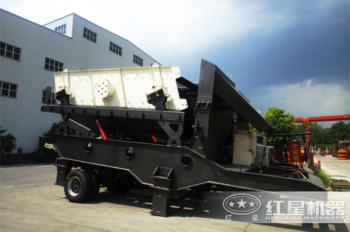 可移動振動篩沙機，半掛車車頭牽引隨時隨地流動作業(yè)